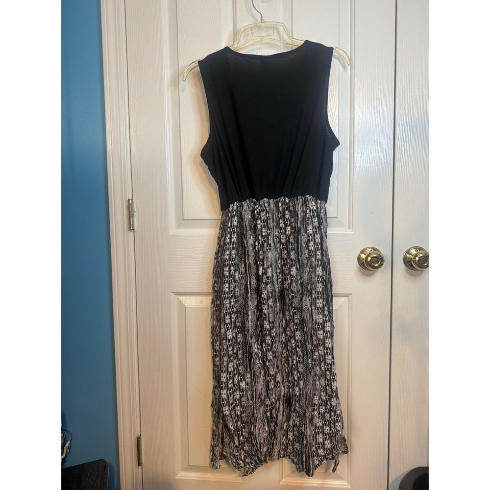Faded Glory Womens Mixed Media Sleeveless Midi Dress Black White Geometric 1X - Picture 2 of 6